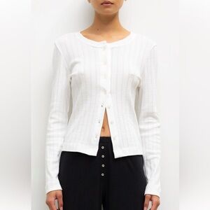 LESET Pointelle Cardigan Button Up top size M